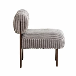 Petit fauteuil carré en velours côtelé et bois d'hévéa gris Eleonor