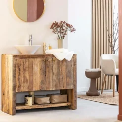 Petit meuble sous vasque en bois recyclé Naël