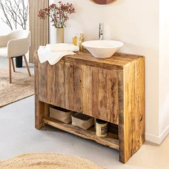 Petit meuble sous vasque en bois recyclé Naël