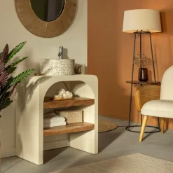 Petit meuble sous vasque en bois effet béton et bois d'acacia Dalva