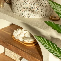 Petit meuble sous vasque en bois effet béton et bois d'acacia Dalva