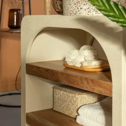 Petit meuble sous vasque en bois effet béton et bois d'acacia Dalva