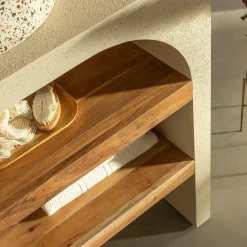 Petit meuble sous vasque en bois effet béton et bois d'acacia Dalva