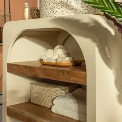 Petit meuble sous vasque en bois effet béton et bois d'acacia Dalva