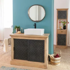 Petit meuble sous vasque en bois de manguier Sahara