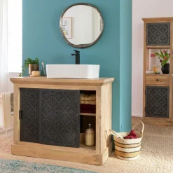 Petit meuble sous vasque en bois de manguier Sahara