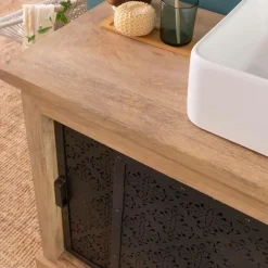 Petit meuble sous vasque en bois de manguier Sahara