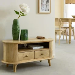 Petit meuble TV arrondi en bois de manguier Maëva