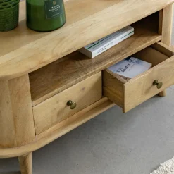 Petit meuble TV arrondi en bois de manguier Maëva