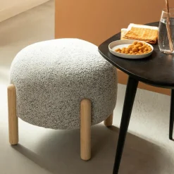 Petit tabouret en tissu bouclette gris Nério