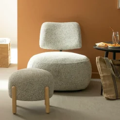 Petit tabouret en tissu bouclette gris Nério