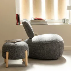 Petit tabouret en tissu bouclette gris foncé Nério