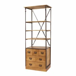 Petite bibliothèque en métal et bois de manguier Marcel