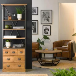 Petite bibliothèque en métal et bois de manguier Marcel