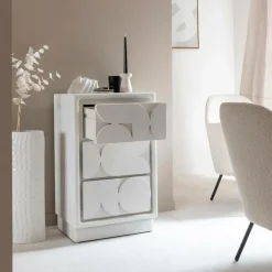 Petite commode 3 portes bois effet béton blanc Danaé