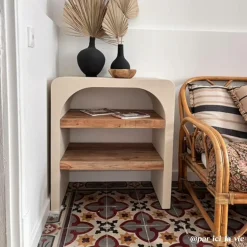 Petite console en bois effet béton et bois d'acacia Dalva