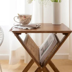 Porte revue en bois de manguier et cannage Charline