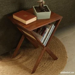 Porte revue en bois de manguier et cannage Charline