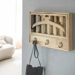 Porte-manteau en bois de manguier avec miroir Marley