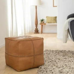 Pouf en cuir 1 place marron Gaetan