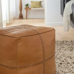 Pouf en cuir 1 place marron Gaetan