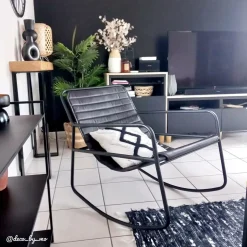 Rocking chair en cuir noir Sydney