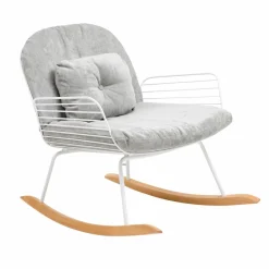 Rocking chair en métal blanc tissu gris Ethan