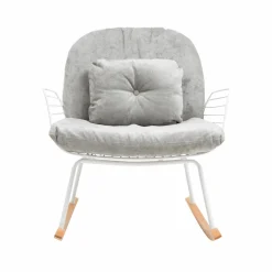 Rocking chair en métal blanc tissu gris Ethan