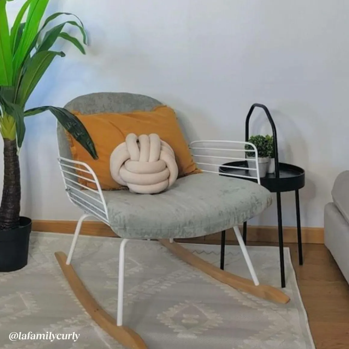 Rocking chair en métal blanc tissu gris Ethan