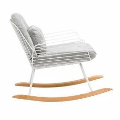 Rocking chair en métal blanc tissu gris Ethan