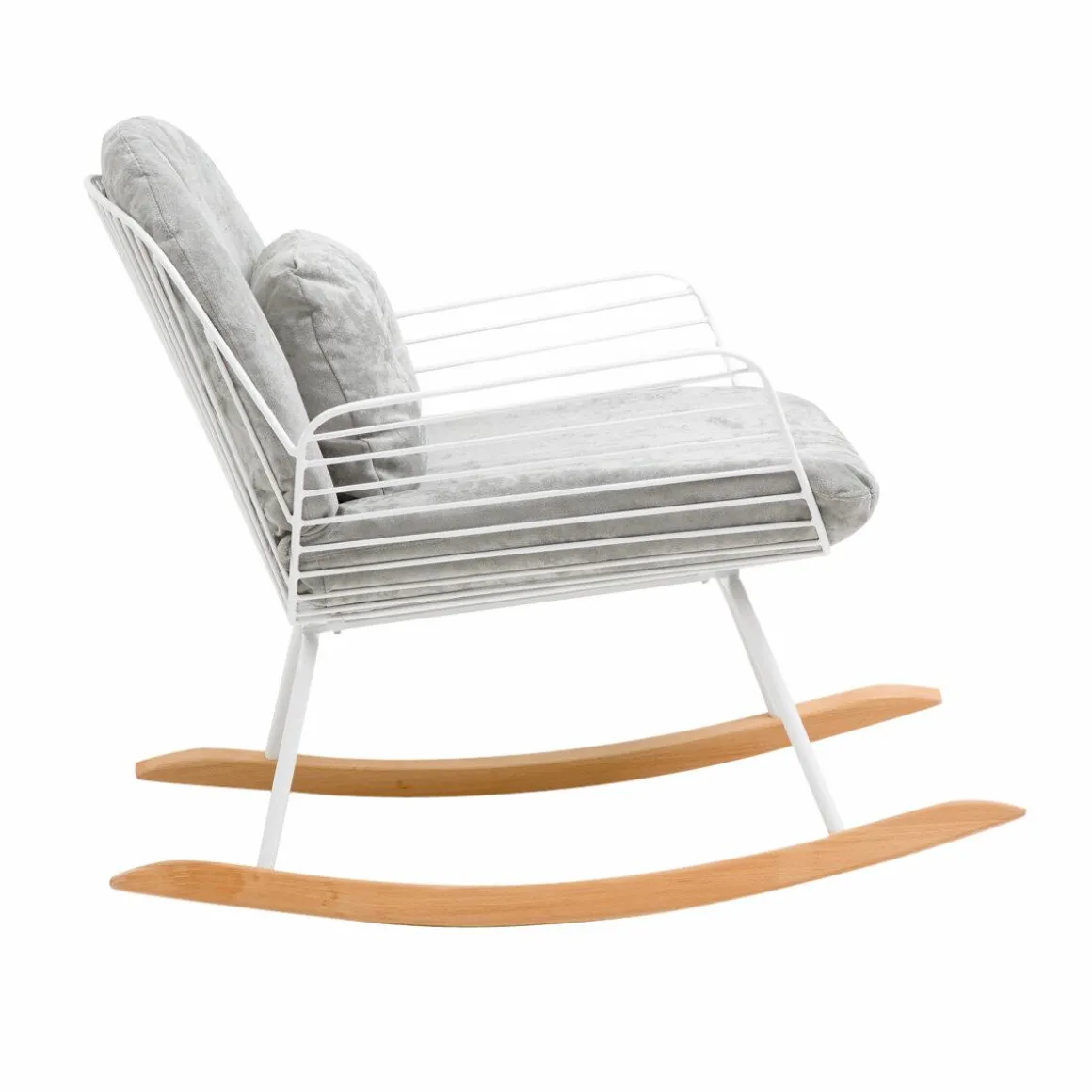 Rocking chair en métal blanc tissu gris Ethan