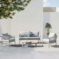 Salon de jardin à cordes 5 places gris taupe Sayen