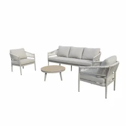 Salon de jardin à cordes 5 places gris taupe Sayen