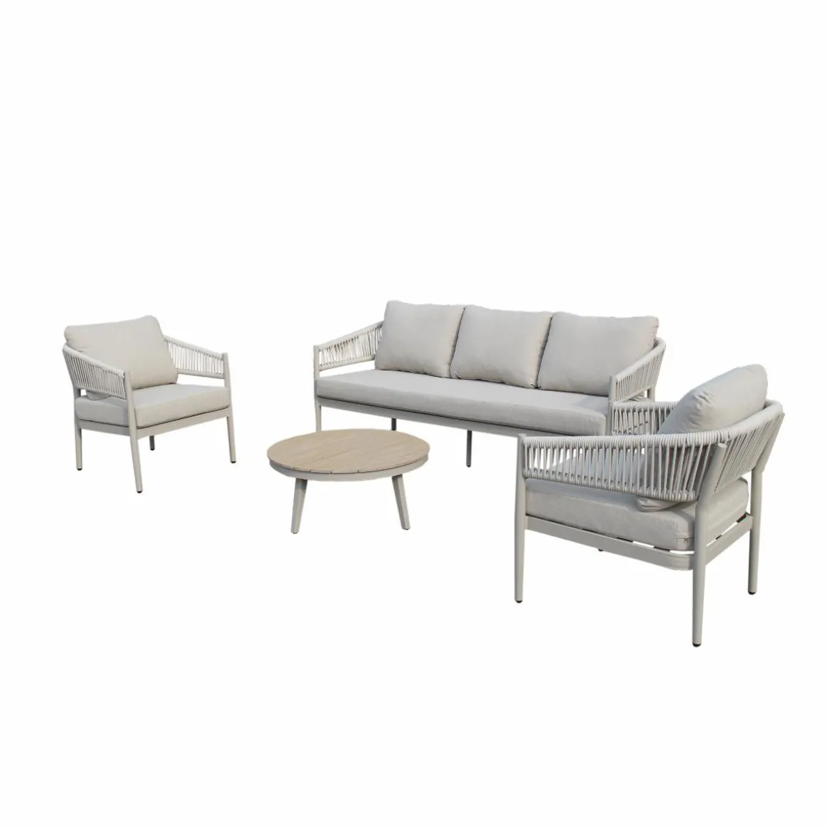 Salon de jardin à cordes 5 places gris taupe Sayen