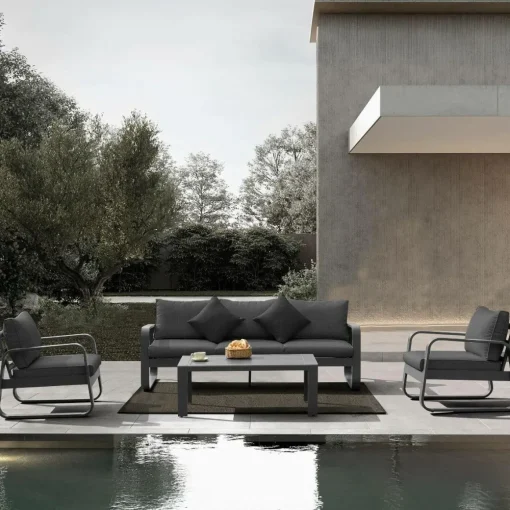 Salon de jardin 5 places gris foncé Auguste