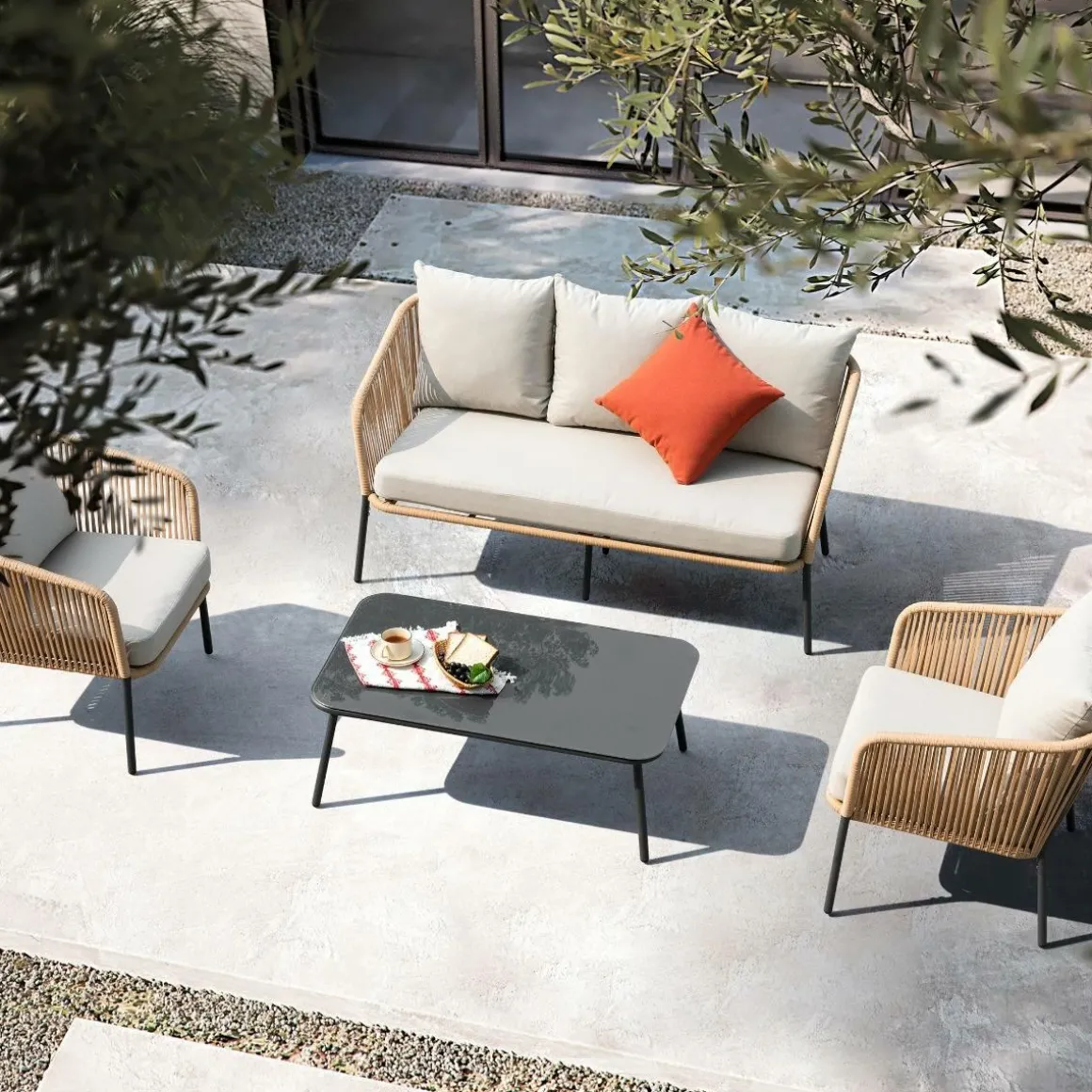 Salon de jardin gris à cordes 5 places Sayen