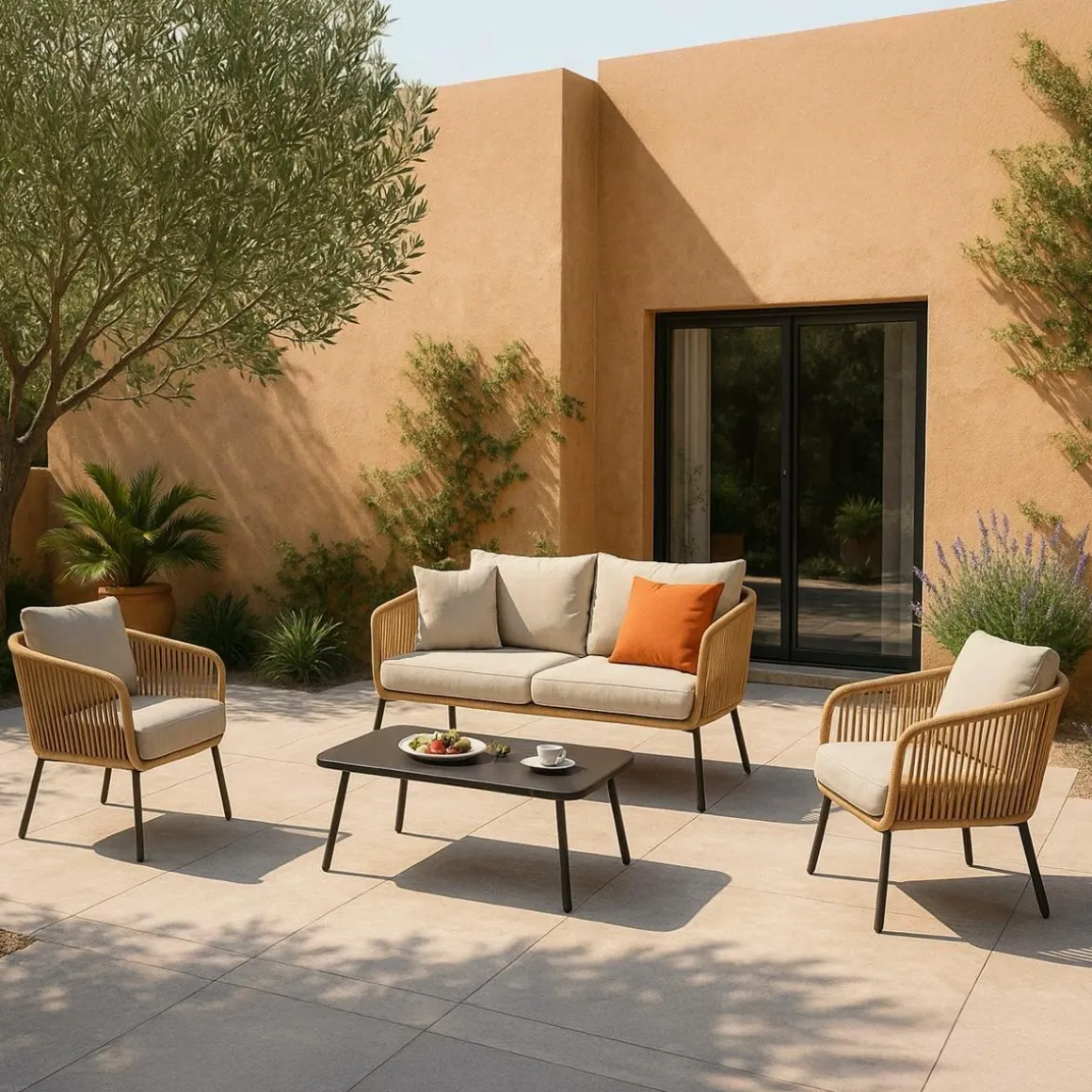 Salon de jardin gris à cordes 5 places Sayen