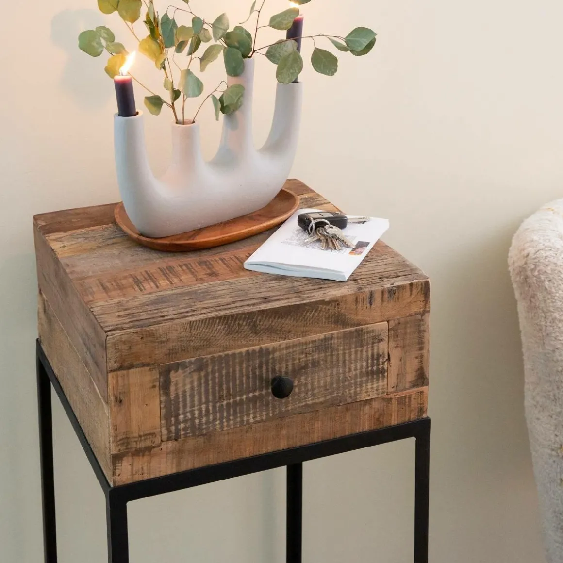 Sellette en bois recyclé et métal Vicky