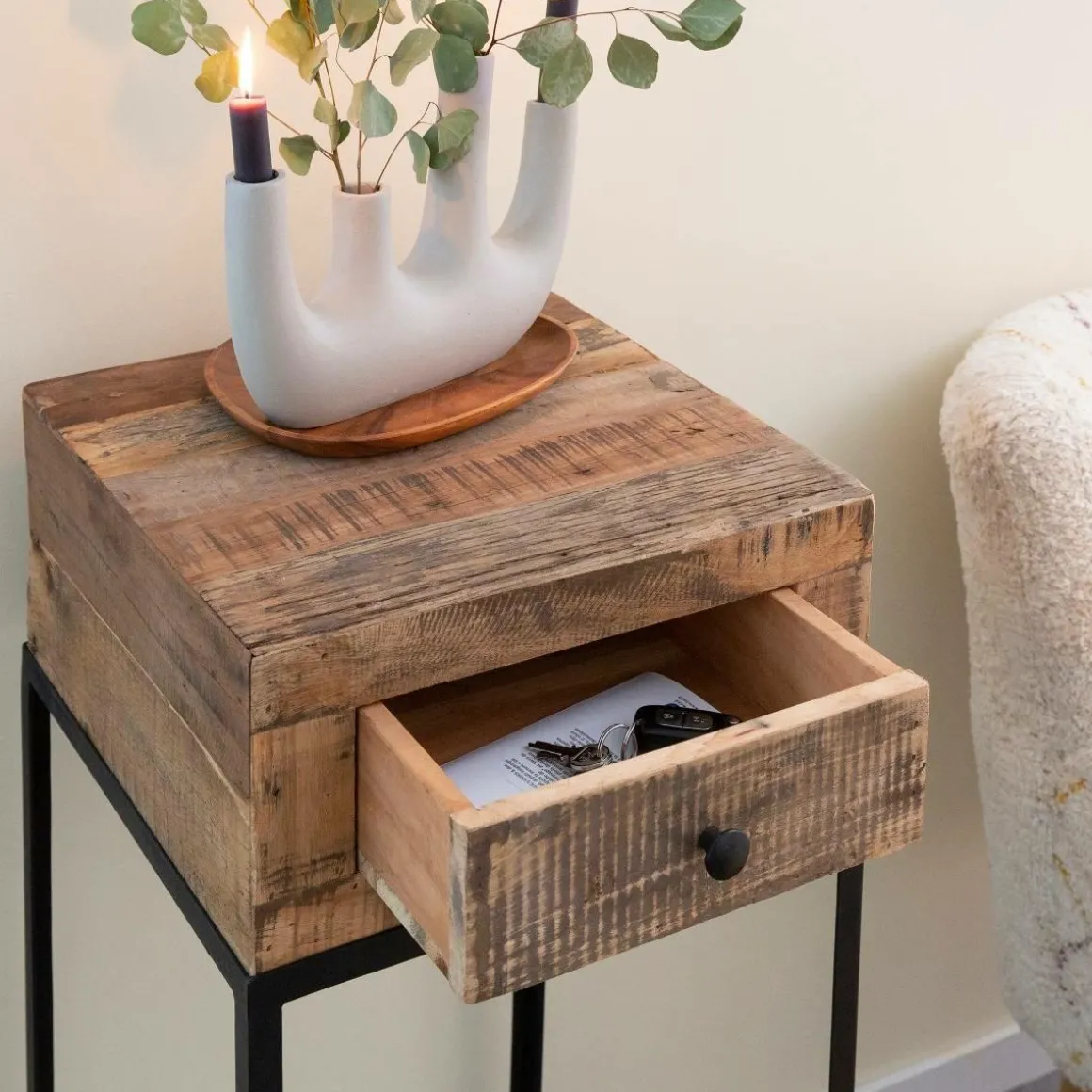 Sellette en bois recyclé et métal Vicky