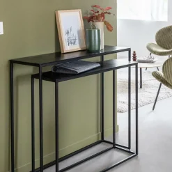 Set de deux consoles en aluminium et métal noir Linda