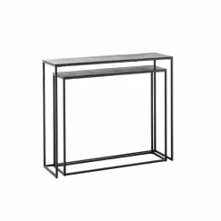 Set de deux consoles en aluminium et métal noir Linda