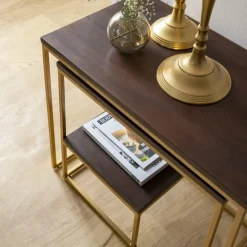 Set de deux consoles en bois de manguier et métal Léon