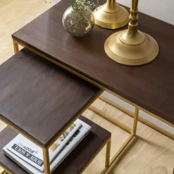 Set de deux consoles en bois de manguier et métal Léon