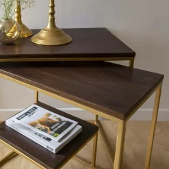 Set de deux consoles en bois de manguier et métal Léon