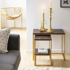 Set de deux consoles en bois de manguier et métal Léon