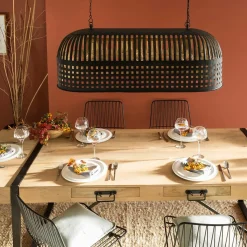 Suspension striée en métal noir Luna