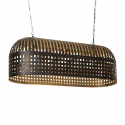 Suspension striée en métal noir Luna