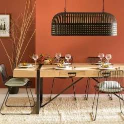 Suspension striée en métal noir Luna