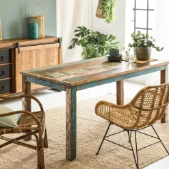 Table à manger en bois recyclé coloré Ethnik