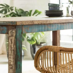 Table à manger en bois recyclé coloré Ethnik